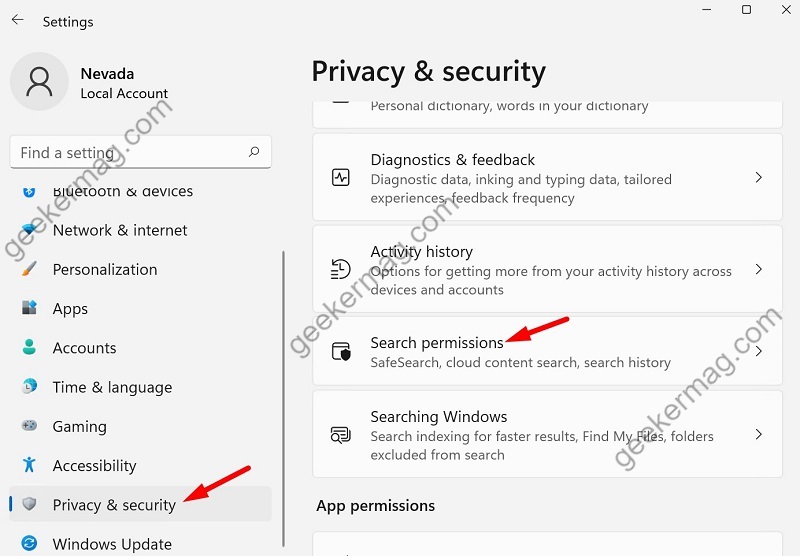 Click on Search Permissions