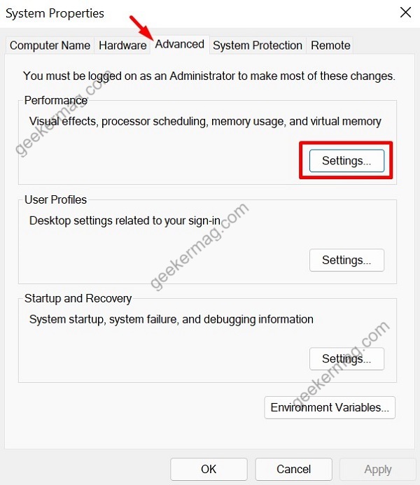 Click on Settings under performance