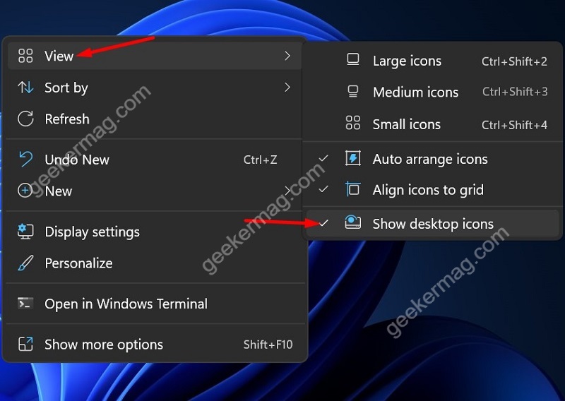 Enable show desktop icons option