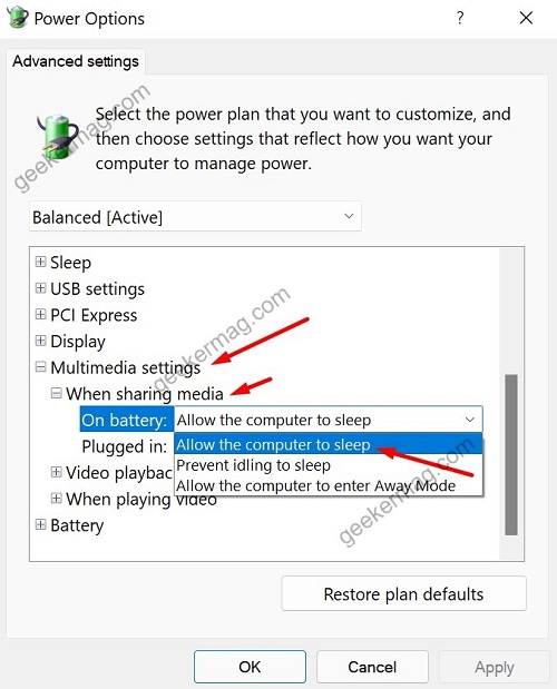 Select Allow computer to sleep