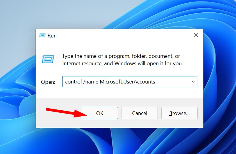 Type control name Microsoft UserAccounts and press ok