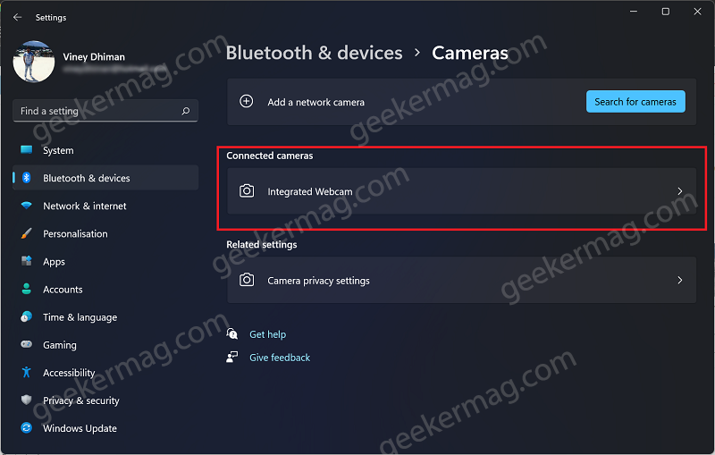 Connected cameras in windows 11