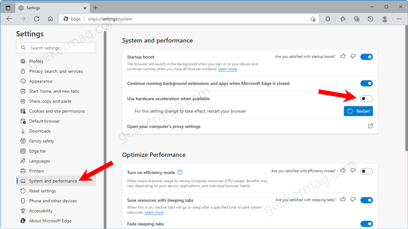 Turn off hardware acceleration in Microsoft edge