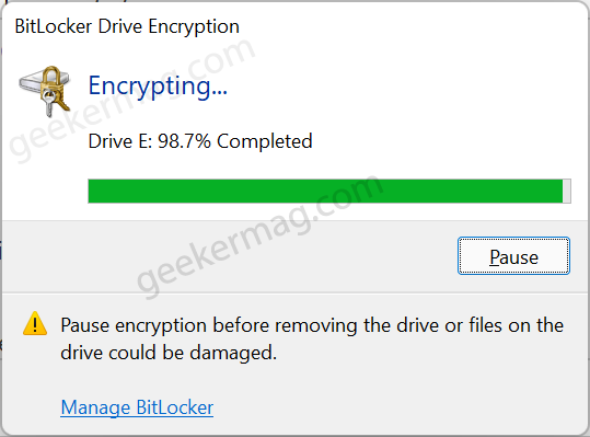 Encrypting drive in windows 11