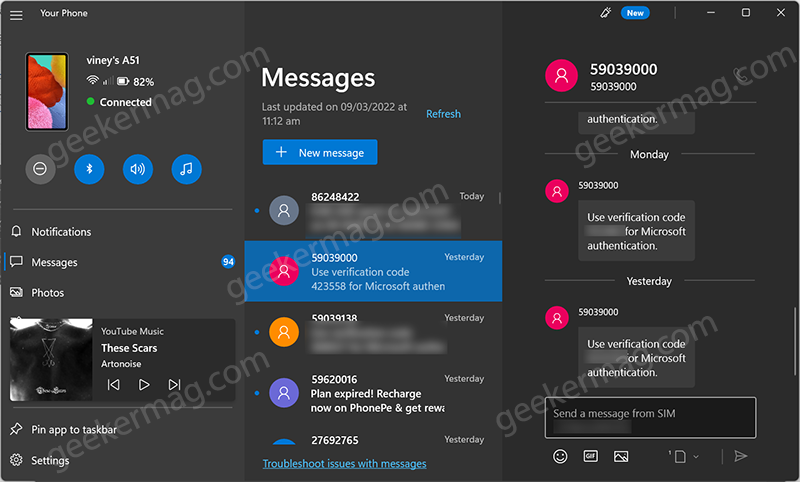 Your phone app messages