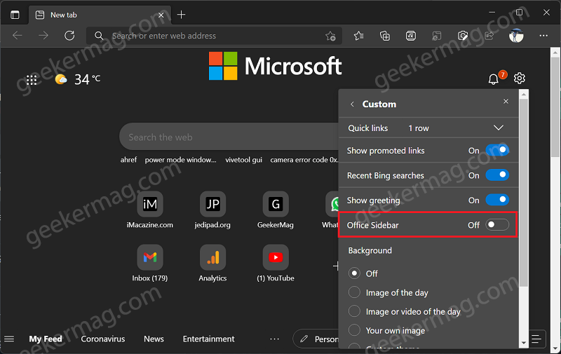 enable office sidebar in edge browser