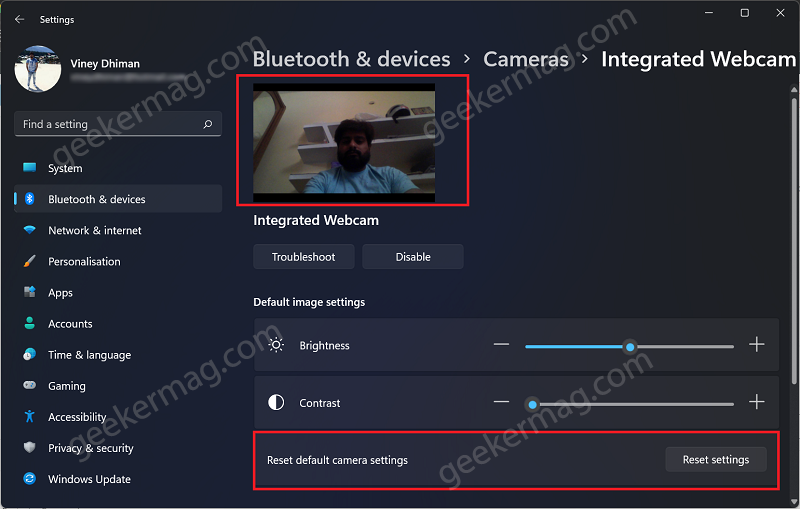 reset default camera settings in windows 11