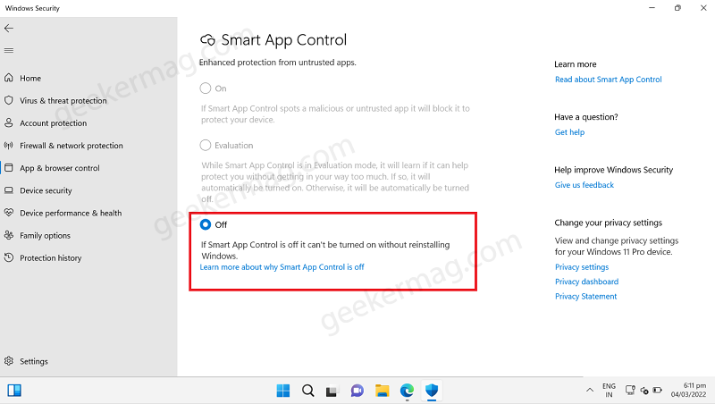 Enable Smart Control App feature in Windows 11 when its OFF - 63