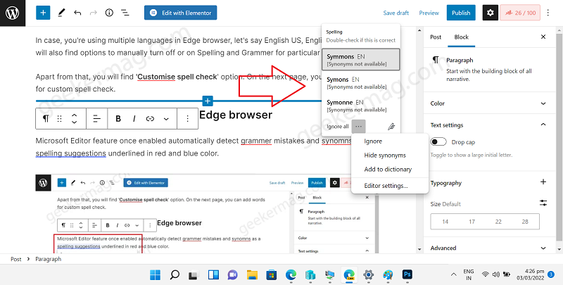 How to Access   Use Integrated Microsoft Editor in Edge Browser - 64