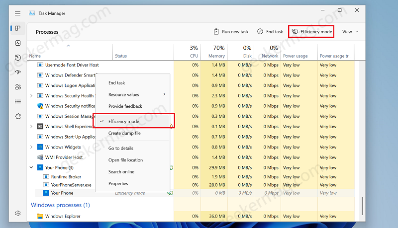 Turn off or disable efficiency mode in windows 11