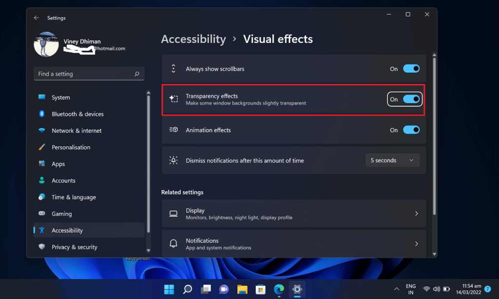 How to Enable and Disable Transparency Effect in Windows 11 PC