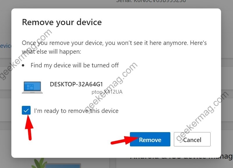 Confirm and click on Remove