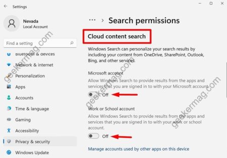 How to Enable or Disable Cloud Content Search in Windows 11