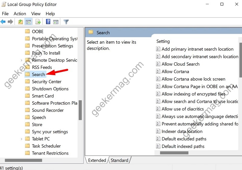 Go to search in Group Policy Editor