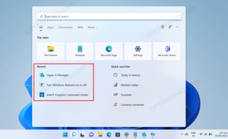 Enable or Disable Recent Search History in Windows 11