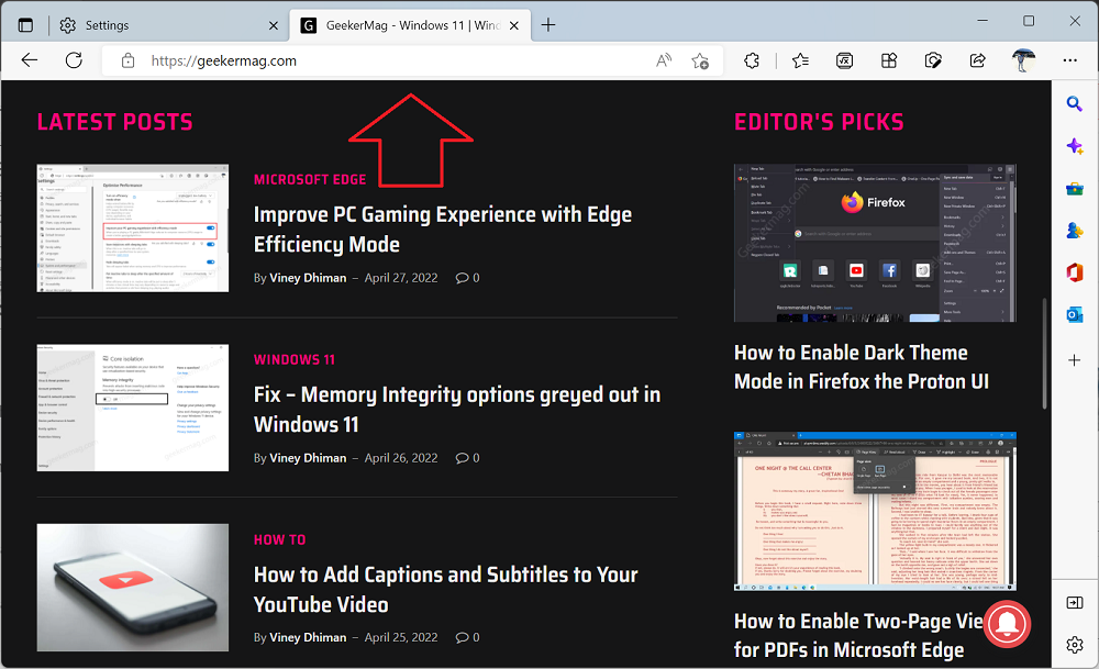 Microsoft Edge tabs without Rounded corners
