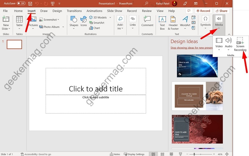 Powerpoint screen recording tool in windows 11