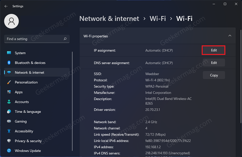 ip assignment for wifi