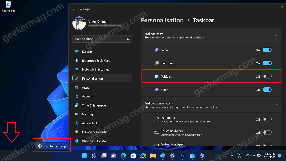 Disable Weather widget on Windows 11 Taskbar