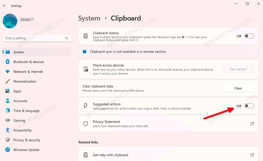 enable disable suggested actions in windows 11