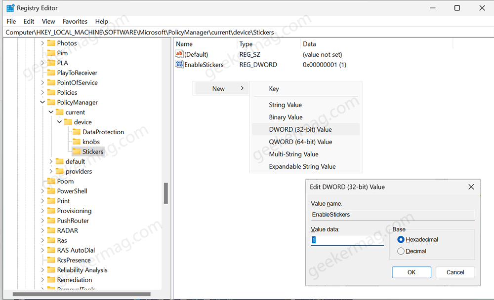 enable desktop editor dword value in registry editor