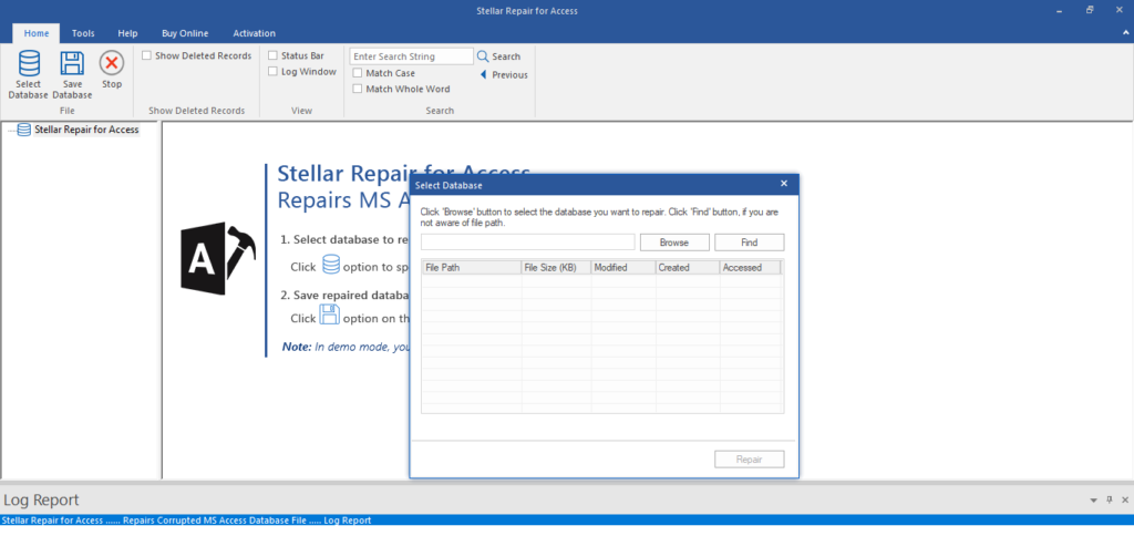 Select database in steller repair