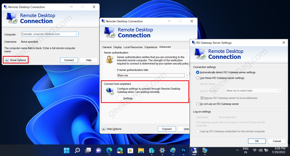 Allow RD Gateway Server in Windows 11