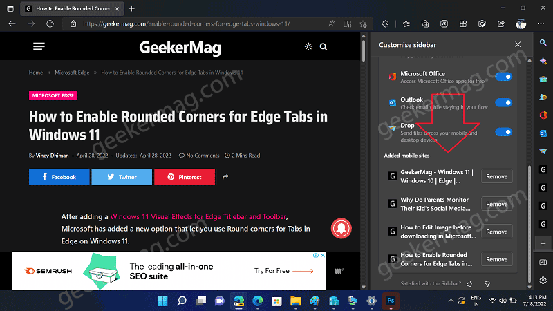 How to Add Favorite Website to Microsoft Edge Sidebar - 72