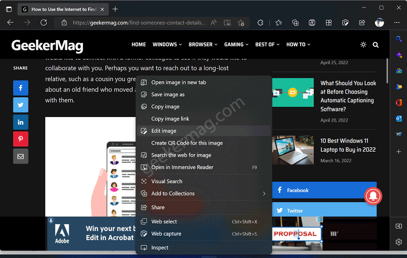 How to Edit Image before downloading in Microsoft Edge - 76