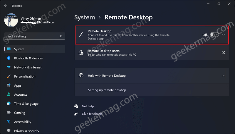 enable remote desktop in windows 11