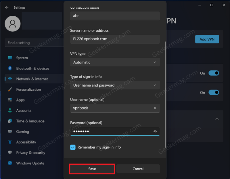 confgure vpn connection in windows 11