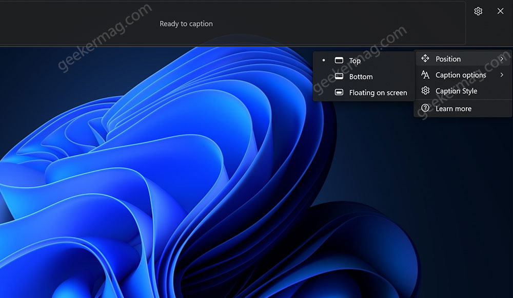 change position of caption window in windows 11