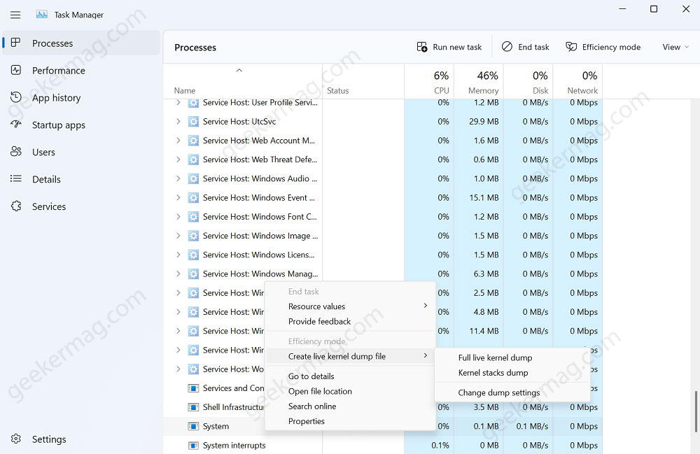 Create Live Kernel Dumps via Task Manager in Windows 11 - 40