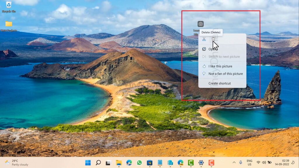 Delete Windows Spotlight  Learn more about this picture  icon from Windows 11 Desktop - 94