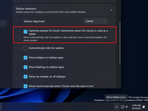 How to Enable Tablet-optimized Taskbar in Windows 11 build 25193