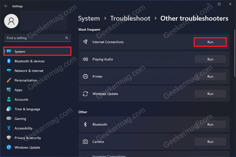 Run Internet Troubleshooter