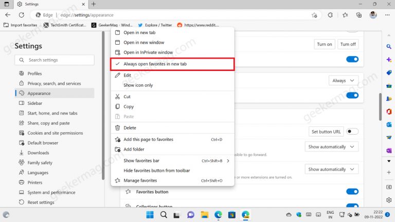 How to always open favorites in new tab in microsoft edge