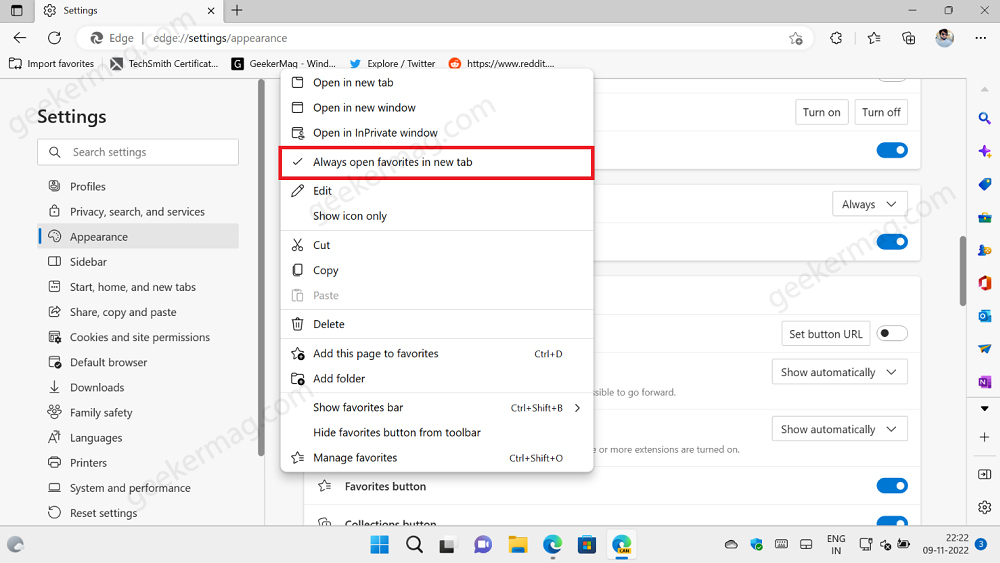 How to "Always Open Favorites in New Tab" in Microsoft Edge