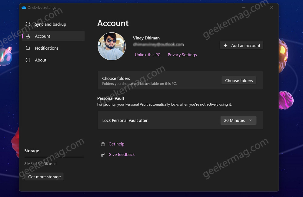 OneDrive app for Windows 11 - accounts