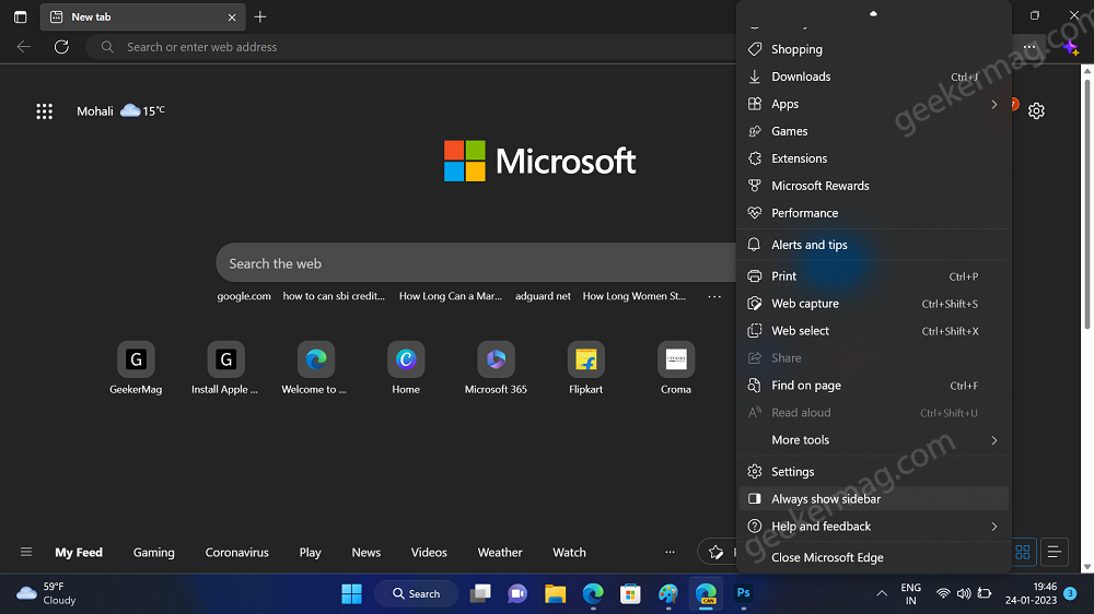 always show sidebar in microsoft edge