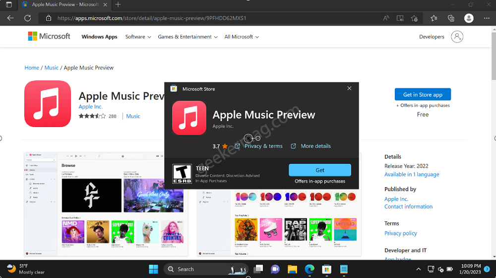 Download Apple Music App for windows 11