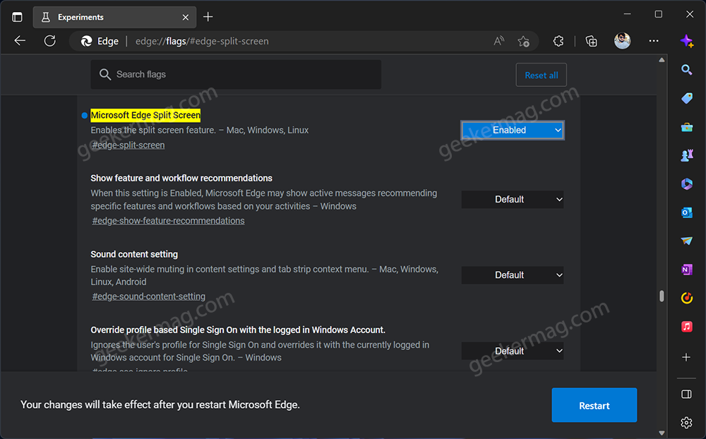 microsoft edge split screen flag
