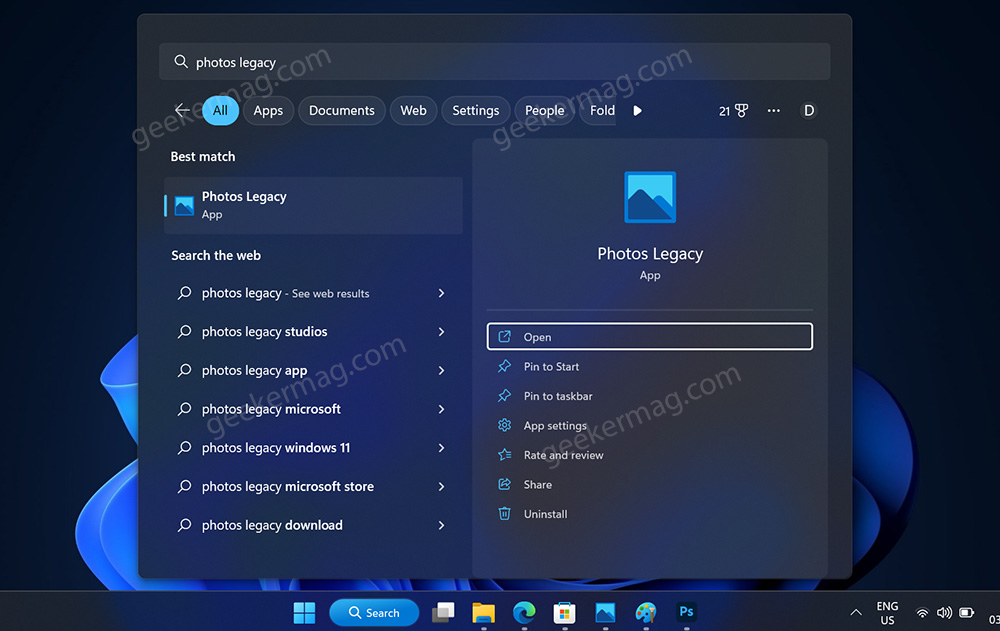 Open legacy photos app in windows 11