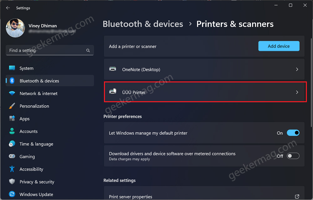 List of printers in windows 11