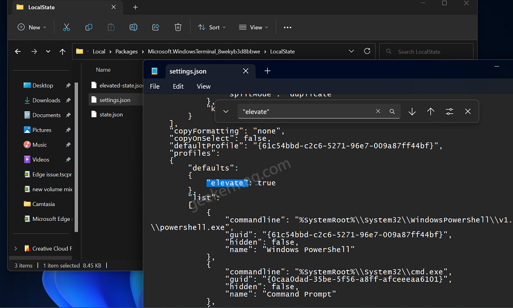 modify windows terminal json settings