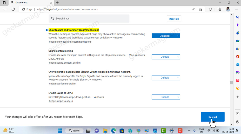 Show feature and workflow recommendations feature in Microsoft edge