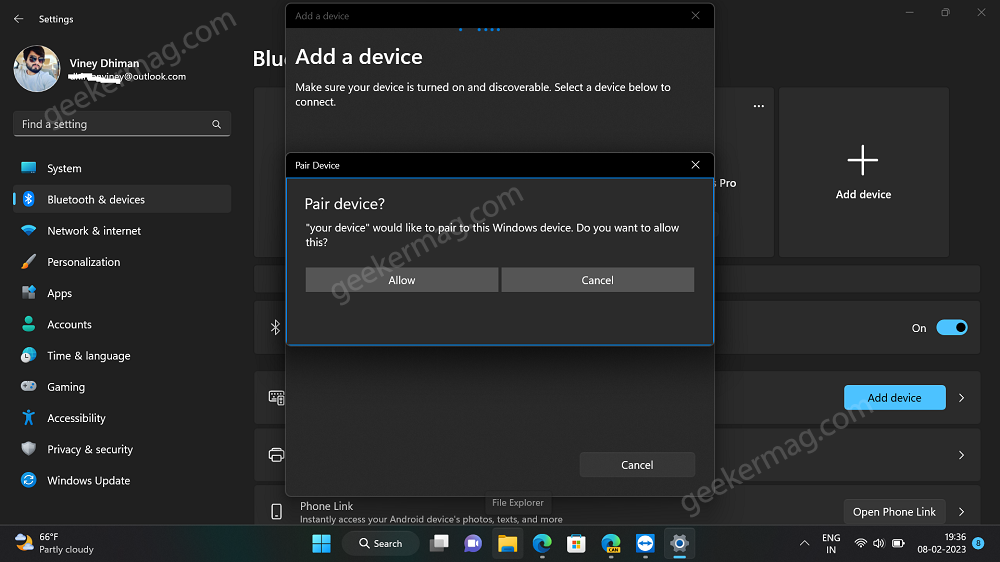 pair phone to windows 11 pc