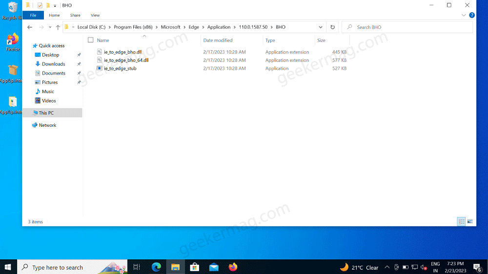 Delete BHO Folder in Windows 10 File Explorer