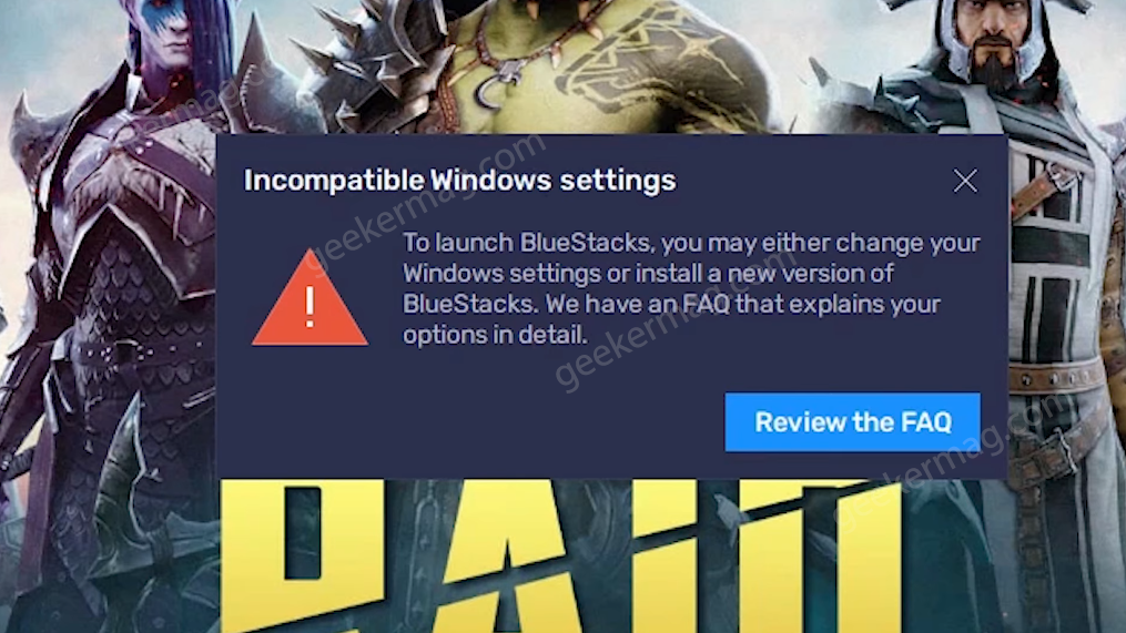 bluestacks 5 incompatible windows settings