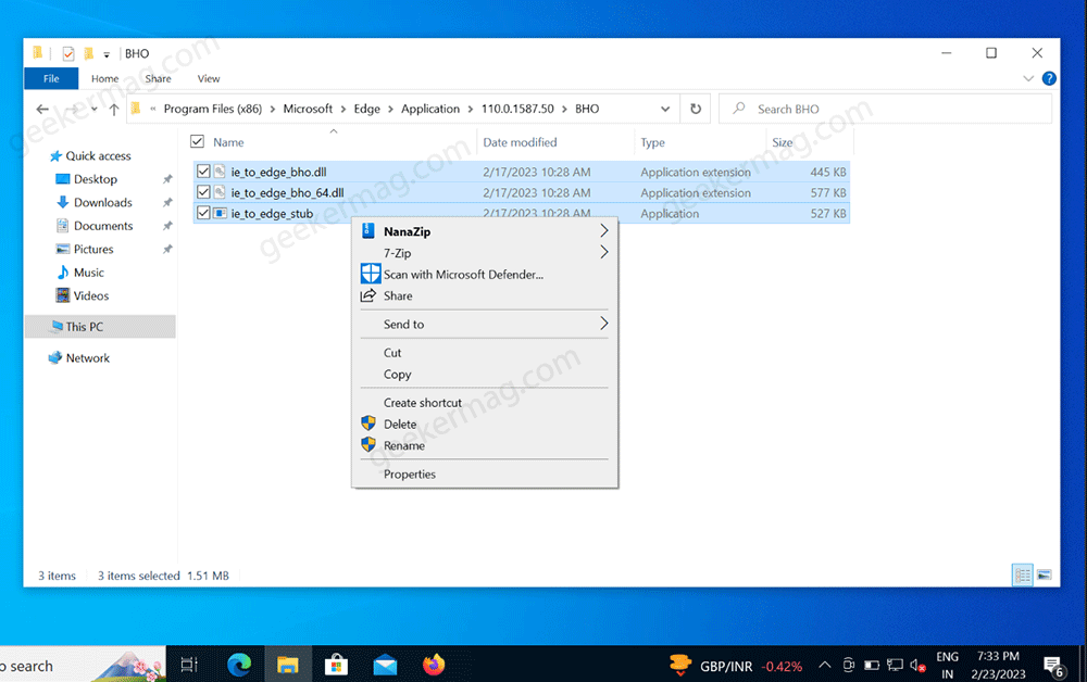 Delete BHO Folder in Windows 10 File Explorer